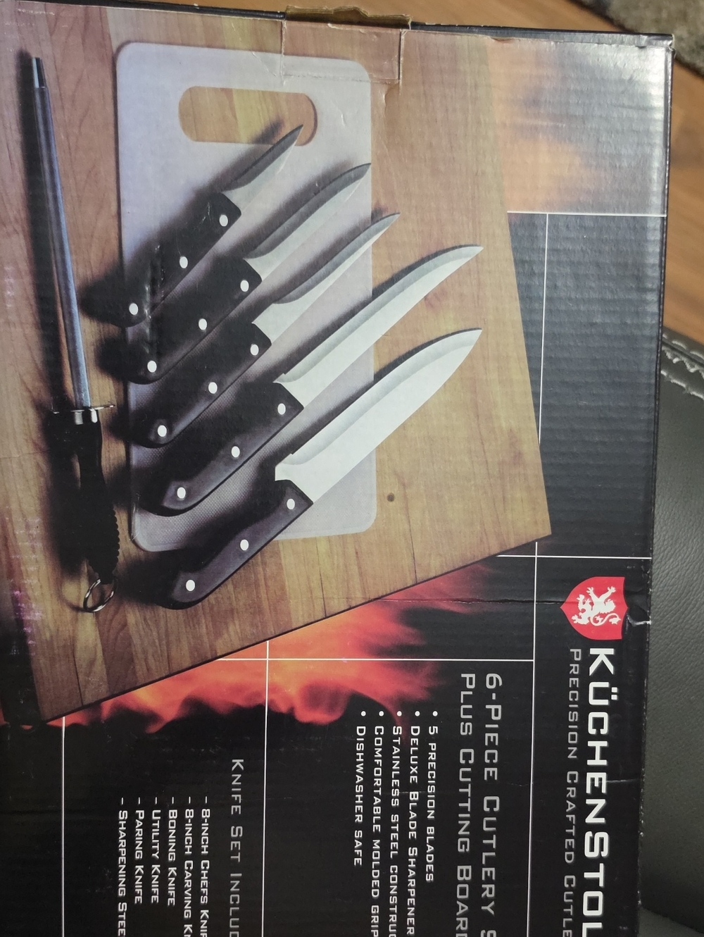 6-Piece Knife Set with Black Handles and Cutting Board